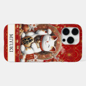 Lucky Cat With Gold Coins Monogrammed iPhoneケース (裏面横)