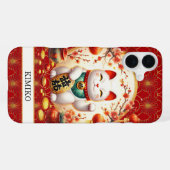 Lucky Cat With Gold Coins On Red Monogrammed iPhoneケース (裏面横)