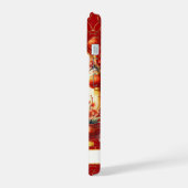 Lucky Cat With Gold Coins On Red Monogrammed iPhone 15ケース (左側面)