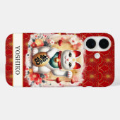 Lucky Cat With Red Flowers Monogrammed Case-Mate iPhoneケース (裏面 (横))