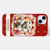 Lucky Cat With Red Flowers Monogrammed Case-Mate iPhoneケース (裏面 (横))