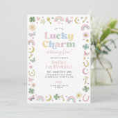 Lucky Charm 1st Birthday St Patricks Day Rainbow 招待状 (スタンド正面)