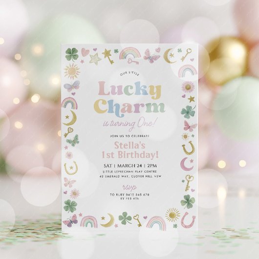 Lucky Charm 1st Birthday St Patricks Day Rainbow 招待状