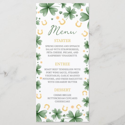 Lucky Charm Baby Shower 4x9 Menu Card メニュー (正面)
