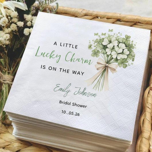 Lucky Charm Bridal Shower Party Napkins Greenery スタンダードカクテルナプキン