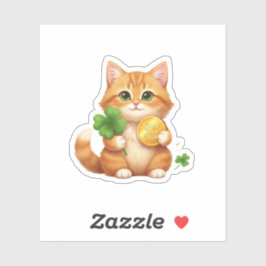 Lucky Charm Cat Good Fortune New Year Gold Coin シール