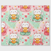 Lucky Charm Cats – Prosperity in Pastel Pattern ラッピングペーパー (フラット)