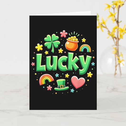 Lucky Charm Patricks Day Pot Of Gold Irish Shamroc カード (黄色い花)