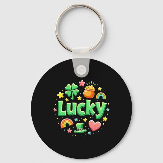 Lucky Charm Patricks Day Pot Of Gold Irish Shamroc キーホルダー (正面)