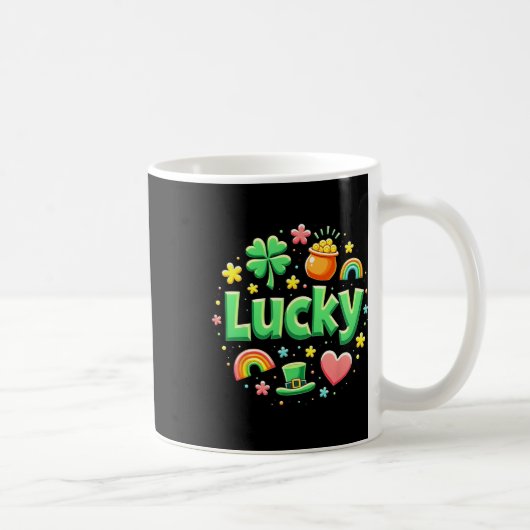 Lucky Charm Patricks Day Pot Of Gold Irish Shamroc コーヒーマグカップ (右)