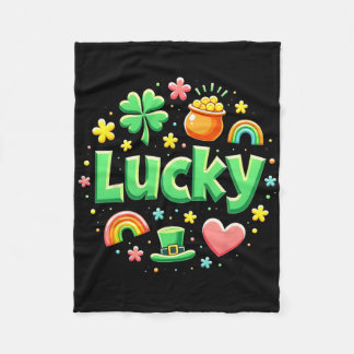 Lucky Charm Patricks Day Pot Of Gold Irish Shamroc フリースブランケット