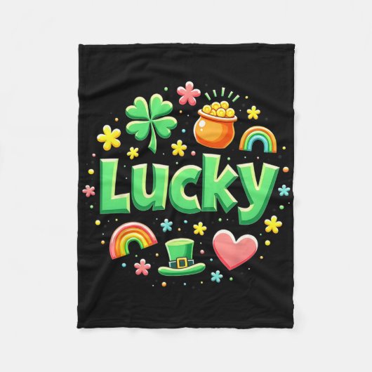 Lucky Charm Patricks Day Pot Of Gold Irish Shamroc フリースブランケット (正面)