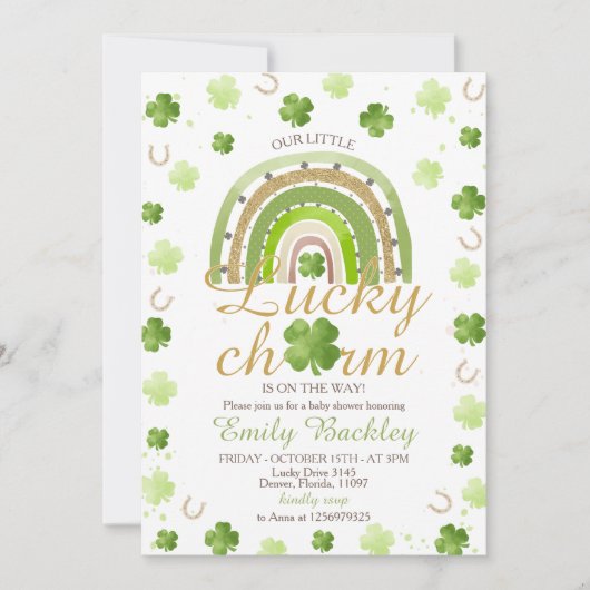 Lucky Charm Shamrock Baby Shower Invite 招待状 (正面)