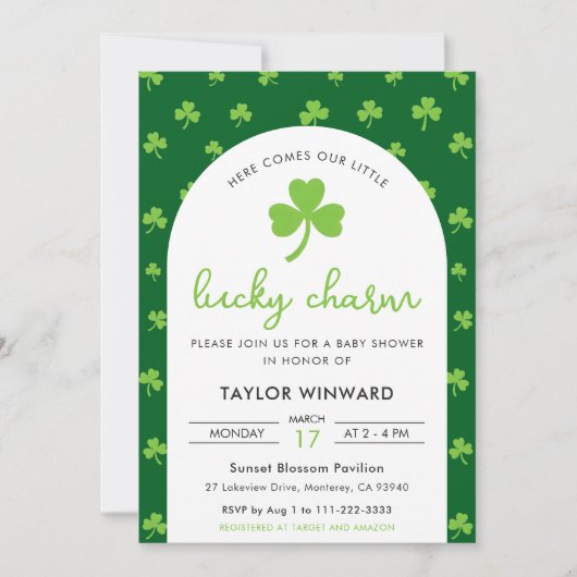 Lucky Charm St Patrick’s Day Baby Shower 招待状 (正面)