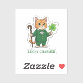 Lucky Charmer Cat With Shillelagh And Clover  シール