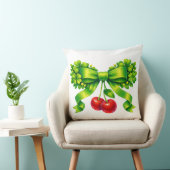 Lucky Clover Bow with Cherries Green Design クッション (椅子)