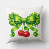 Lucky Clover Bow with Cherries Green Design クッション (裏面)