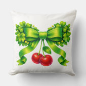 Lucky Clover Bow with Cherries Green Design クッション (正面)