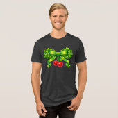 Lucky Clover Bow with Cherries Green Design トライブレンドＴシャツ (正面全面)