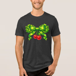Lucky Clover Bow with Cherries Green Design トライブレンドＴシャツ