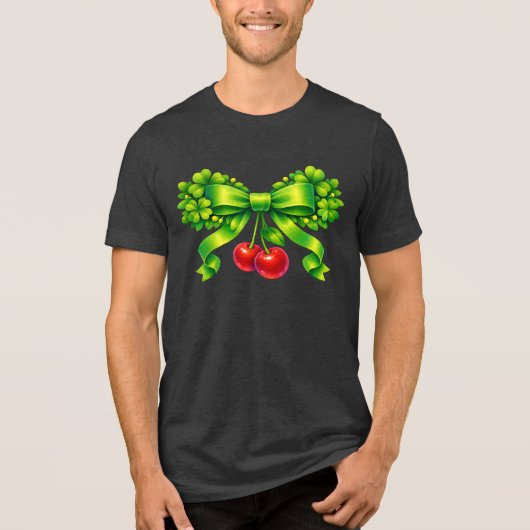 Lucky Clover Bow with Cherries Green Design トライブレンドＴシャツ (正面)