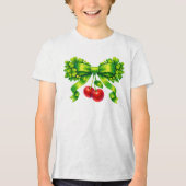 Lucky Clover Bow with Cherries Green Design トライブレンドＴシャツ (正面)