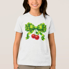 Lucky Clover Bow with Cherries Green Design トライブレンドＴシャツ