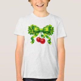 Lucky Clover Bow with Cherries Green Design トライブレンドＴシャツ