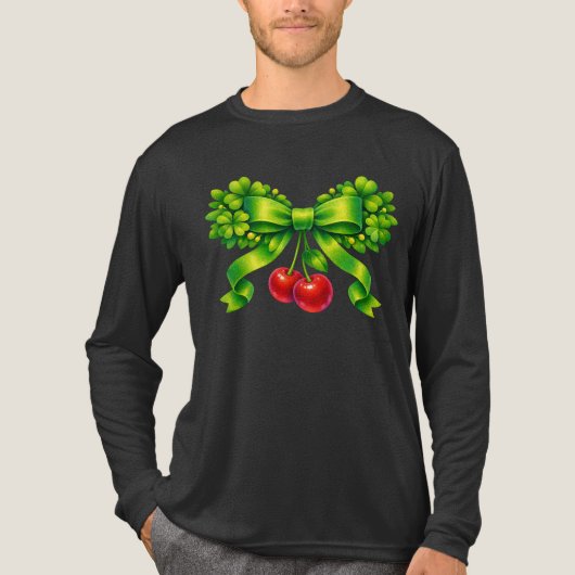 Lucky Clover Bow with Cherries Green Design トライブレンドＴシャツ (正面)