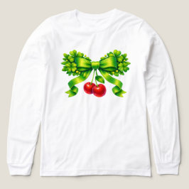 Lucky Clover Bow with Cherries Green Design トライブレンドＴシャツ