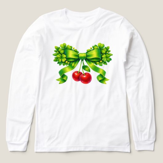Lucky Clover Bow with Cherries Green Design トライブレンドＴシャツ (デザイン正面)