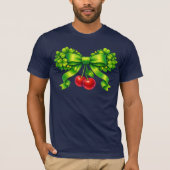 Lucky Clover Bow with Cherries Green Design Tシャツ (正面)