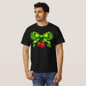 Lucky Clover Bow with Cherries Green Design Tシャツ (正面フル)