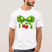 Lucky Clover Bow with Cherries Green Design Tシャツ (正面)