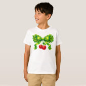 Lucky Clover Bow with Cherries Green Design Tシャツ (正面フル)