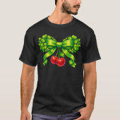 Lucky Clover Bow with Cherries Green Design Tシャツ (正面)