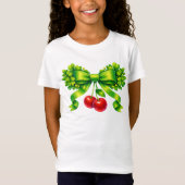 Lucky Clover Bow with Cherries Green Design Tシャツ (正面)
