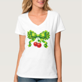 Lucky Clover Bow with Cherries Green Design Tシャツ