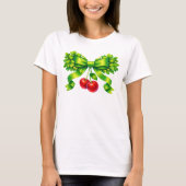 Lucky Clover Bow with Cherries Green Design Tシャツ (正面)