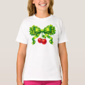 Lucky Clover Bow with Cherries Green Design Tシャツ (正面)