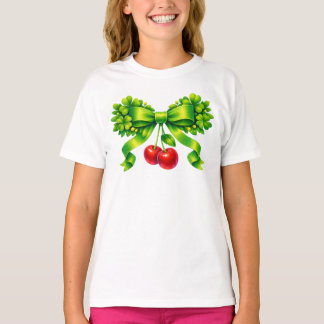 Lucky Clover Bow with Cherries Green Design Tシャツ