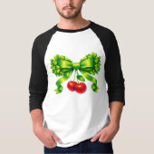 Lucky Clover Bow with Cherries Green Design Tシャツ (正面)