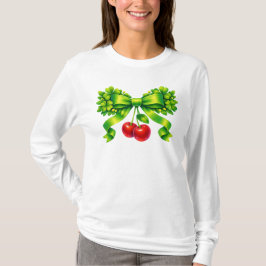 Lucky Clover Bow with Cherries Green Design Tシャツ