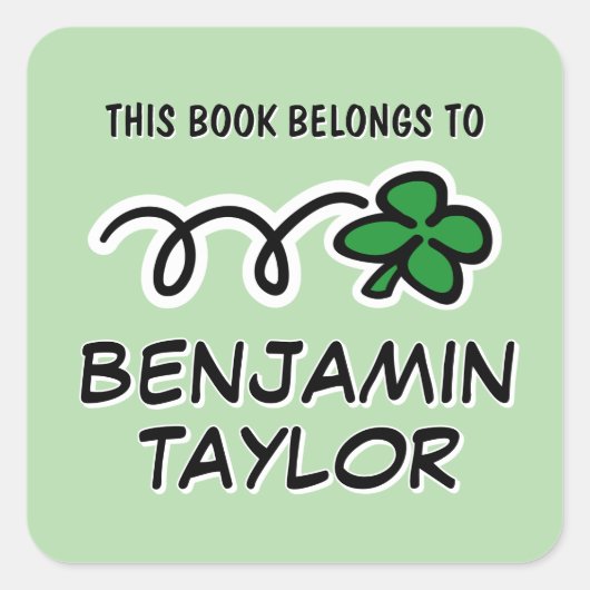 Lucky clover doodle personalized bookplate sticker スクエアシール (正面)