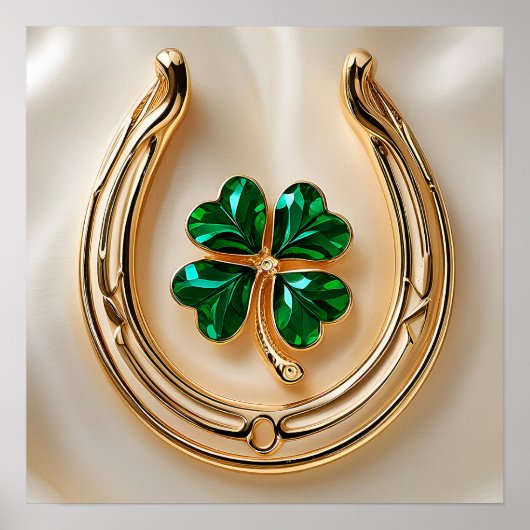 Lucky clover with Gold Horseshoe ポスター (正面)