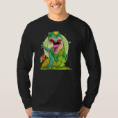 Lucky Dinosaur T Rex Leprechaun Clover Irish Sungl Tシャツ (正面)