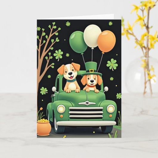 Lucky Dogs Truck Happy St Patricks Card カード (黄色い花)