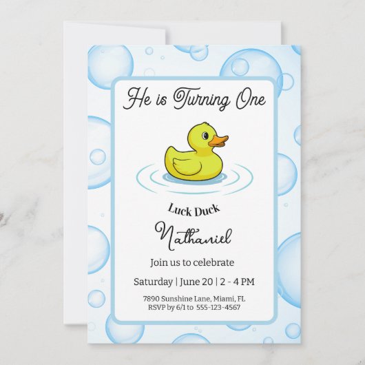 Lucky Duck Birthday Invitation Card for Kids 招待状 (正面)