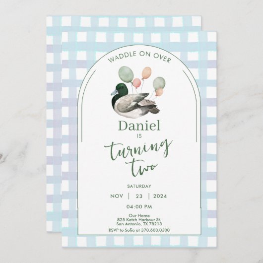 Lucky Duck Birthday Invitation for Any Age 招待状 (正面/裏面)