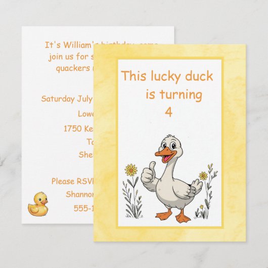 Lucky Duck Birthday Party Digital Download Invite 招待状 (正面/裏面)